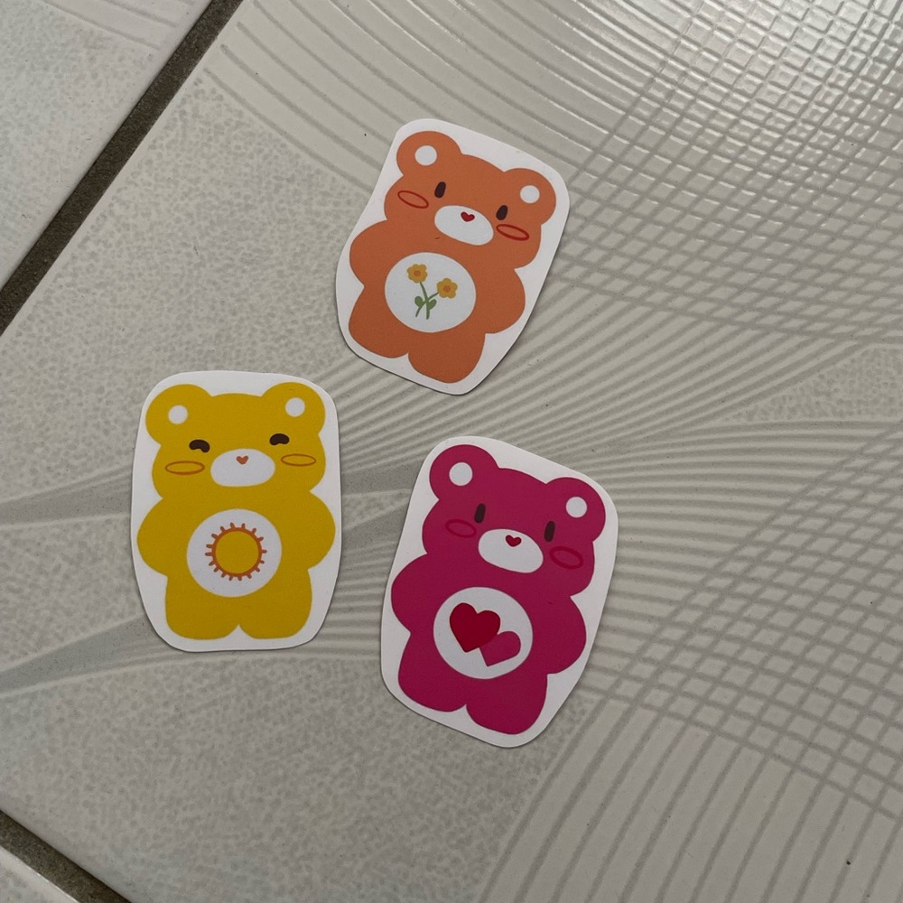 Set Of 3 “Care Bear” Adorable Stickers